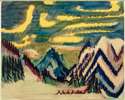 E.L. Kirchner, Davoser berglandschap met gele wolken door Ernst Ludwig Kirchner